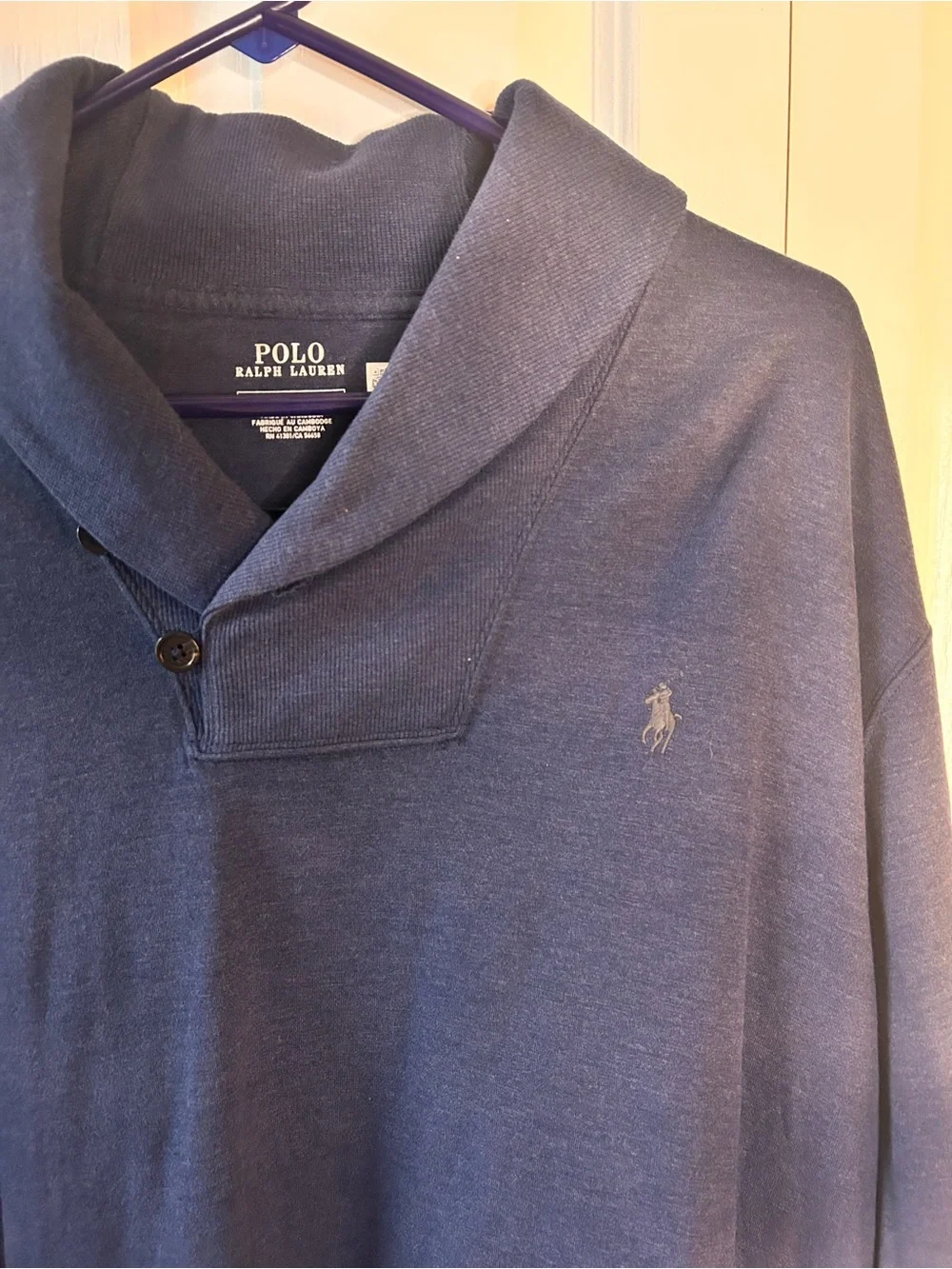 Polo Ralph Lauren Men’s XL Navy Blue Luxury Jersey Shawl Collar Pullover Preppy